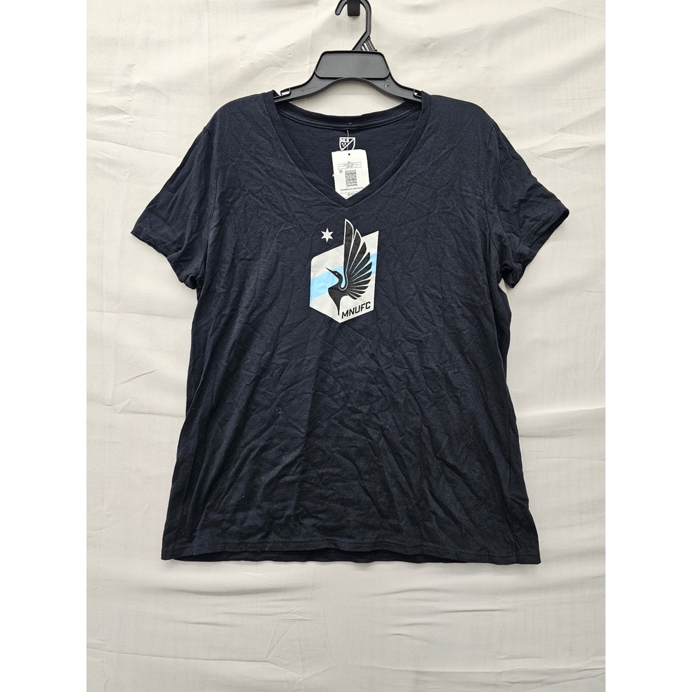 MLS Womens Minnesota United FC Soccer V-Neck Tee Black Cotton Size XL